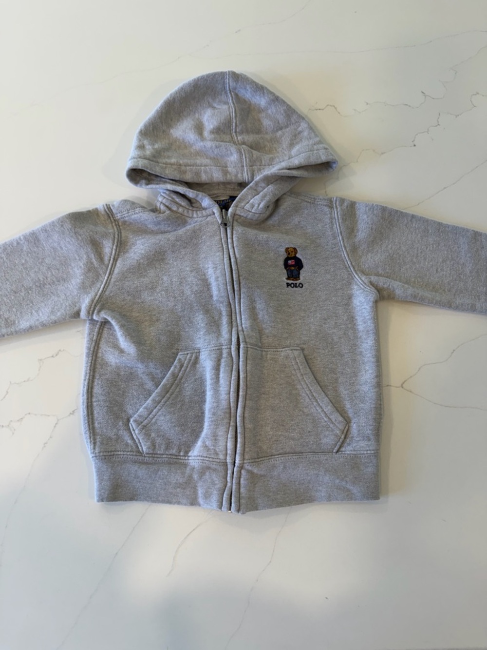 Polo by Ralph Lauren Light Gray Toddler Zip Hoodie with Bear